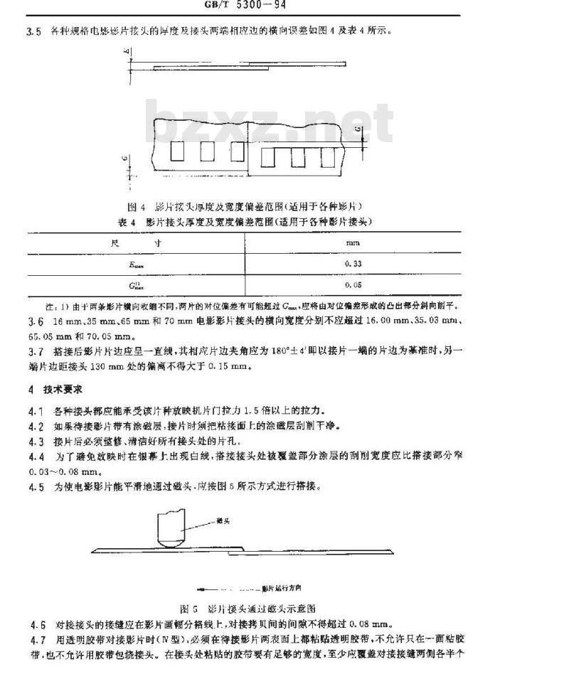 GB/T 5300-1994 70mm、65mm、35mm和16mm电影影片接头的尺寸和位置