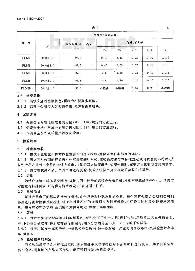 GB/T 5150-2004 铝镁合金粉