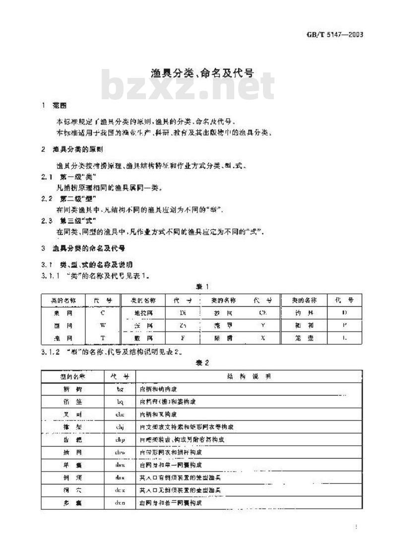 GB/T 5147-2003 渔具分类、命名及代号