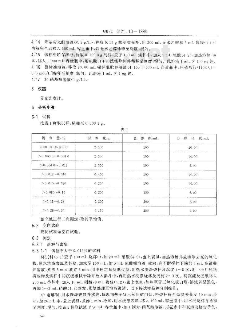 GB/T 5121.10-1996 铜及铜合金化学分析方法 钴量的测定