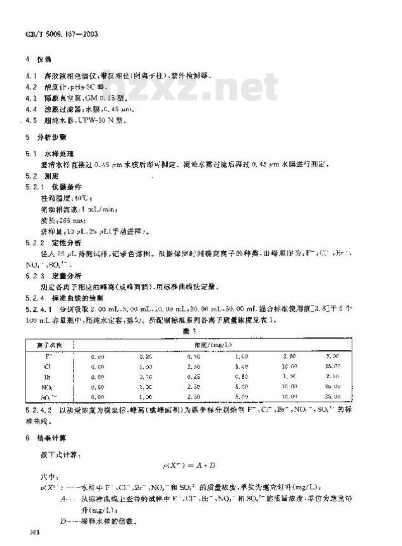 GB/T 5009.167-2003 饮用天然矿泉水中氟、氯、溴离子和硝酸根、硫酸根含量的反相高效液相色谱法测定