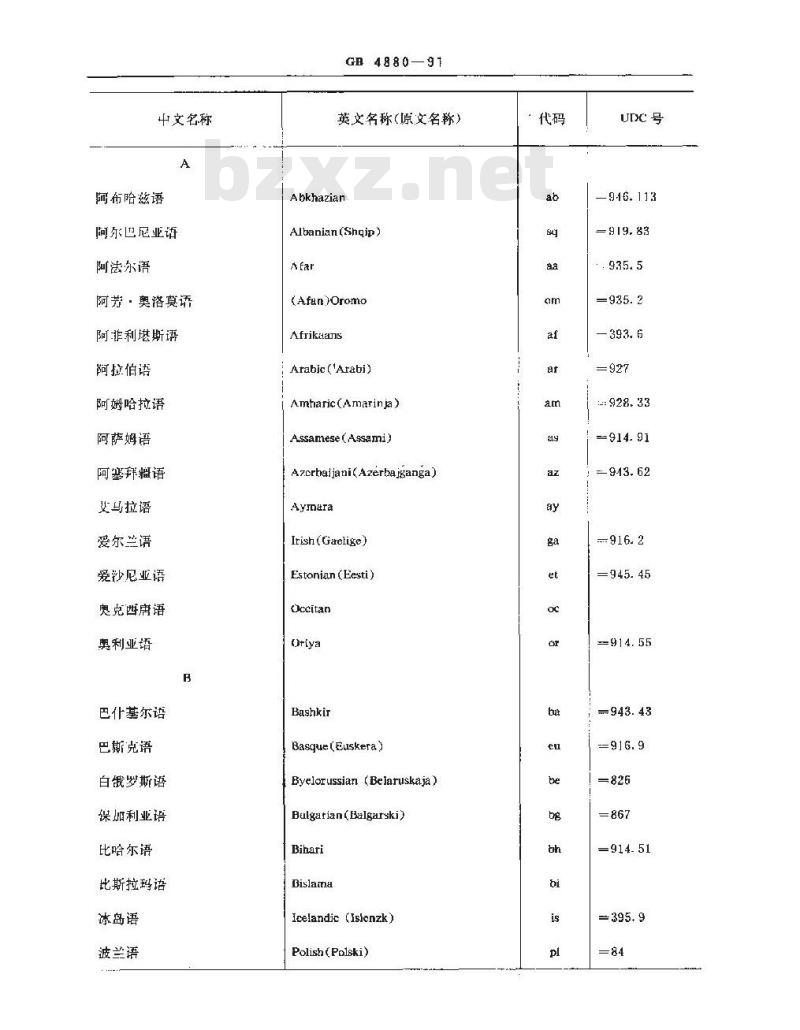GB/T 4880-1991 语种名称代码