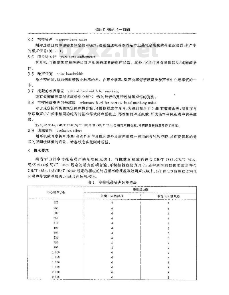 GB/T 4854.4-1999 声学 校准测听设备的基准零级 第4部分：窄带掩蔽噪声的基准级