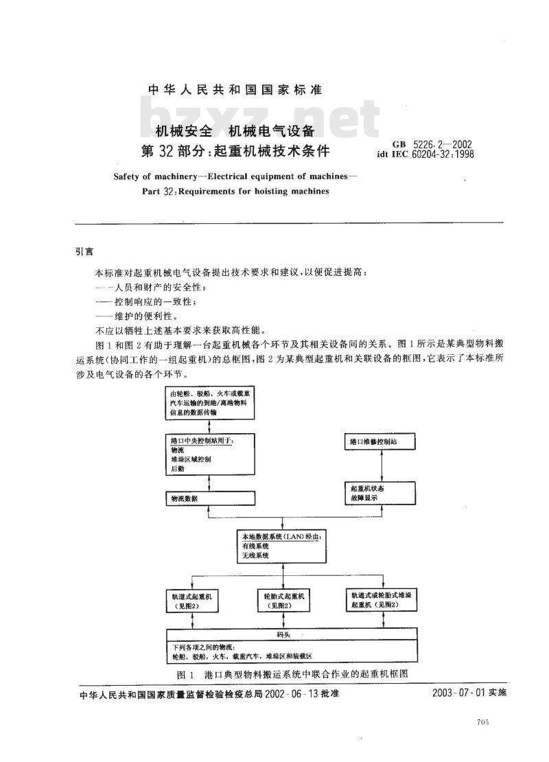 GB 5226.2-2002 机械安全 机械电气设备 第32部分：起重机械技术条件