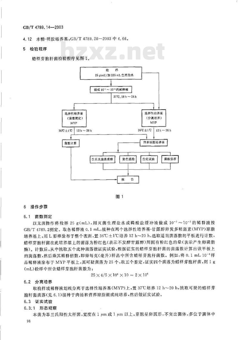 GB/T 4789.14-2003 食品卫生微生物学检验 蜡样芽胞杆菌检验