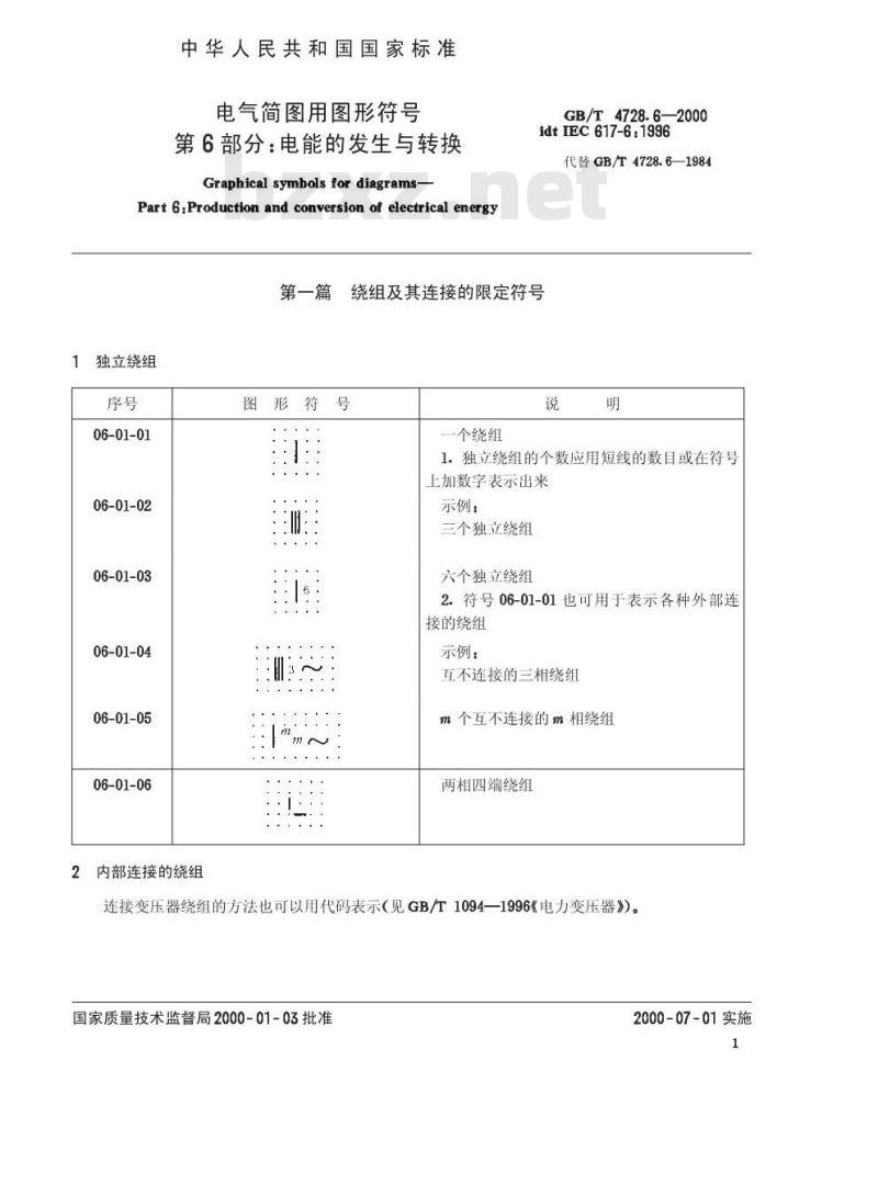 GB/T 4728.6-2000 电气简图用图形符号 第6部分：电能的发生与转换