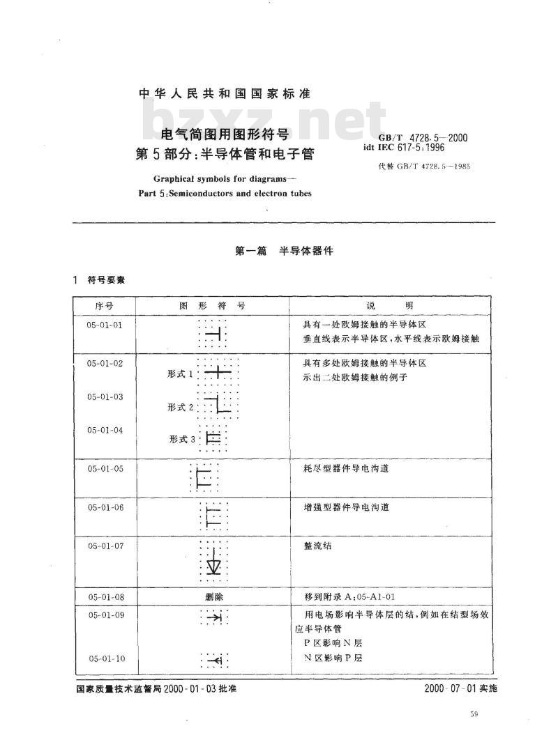 GB/T 4728.5-2000 电气简图用图形符号 第5部分：半导体管和电子管