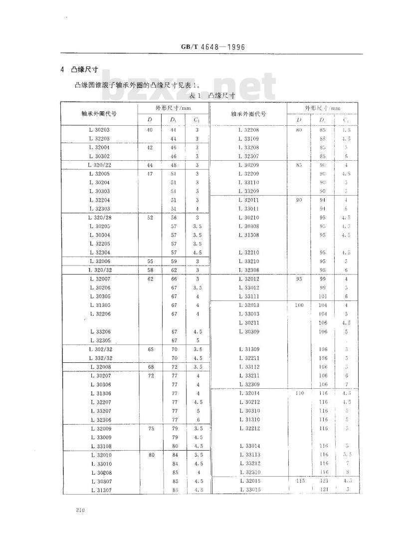 GB/T 4648-1996 滚动轴承 圆锥滚子轴承 凸缘外圈 外形尺寸