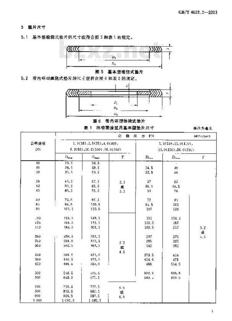 GB/T 4622.2-2003 缠绕式垫片 管法兰用垫片尺寸