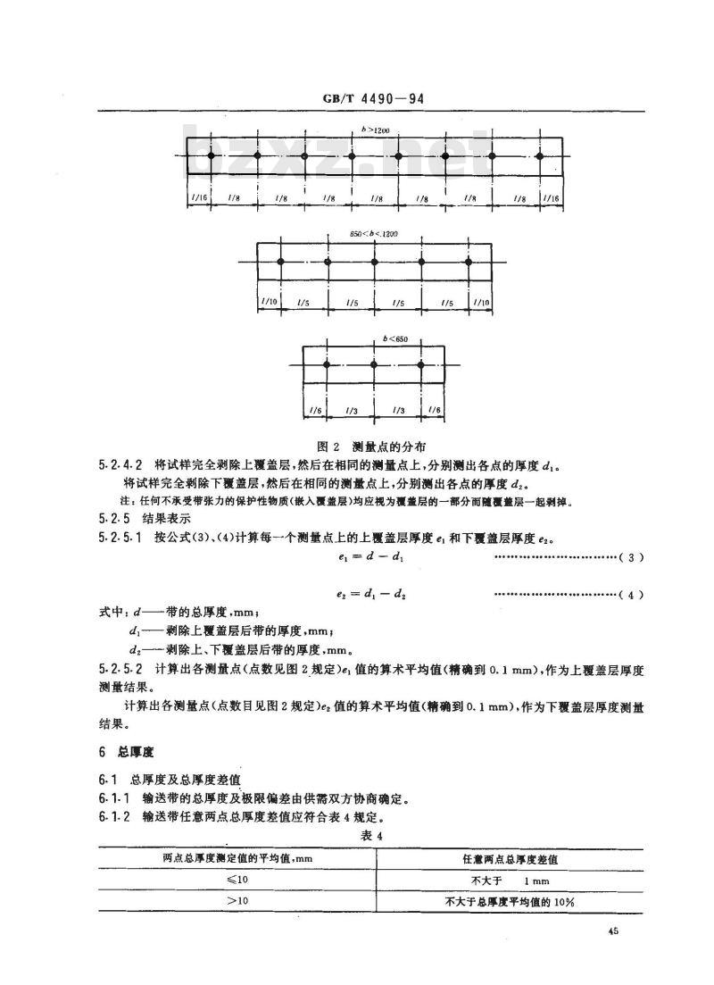 GB/T 4490-1994 输送带尺寸