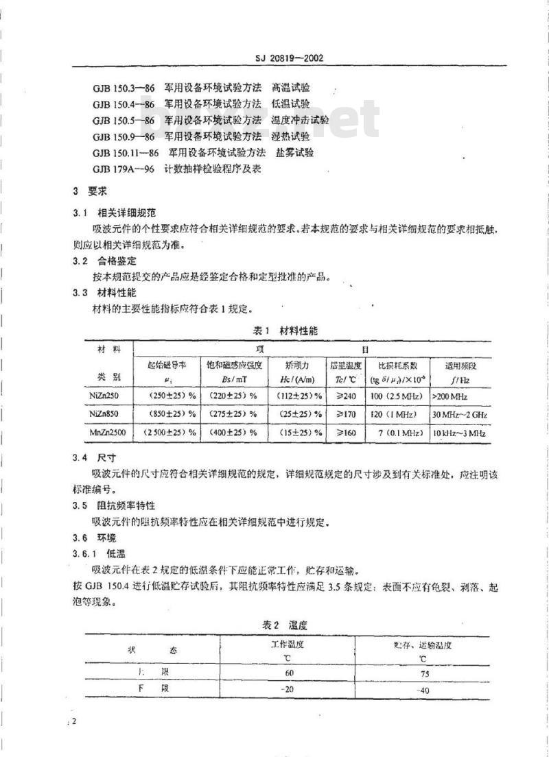 SJ 20819-2002 军用EMI吸波元件(包括磁珠、磁环、磁筒、磁夹板等元件)通用规范
