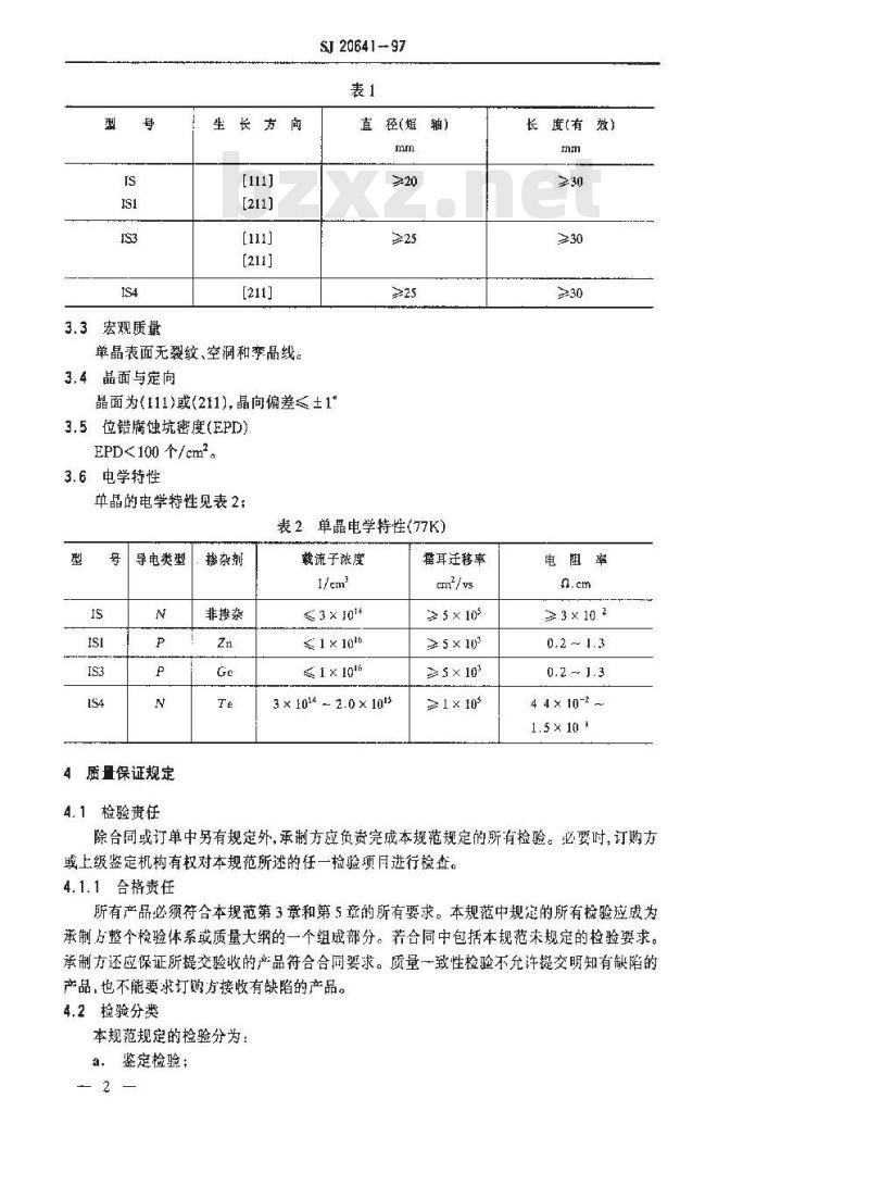SJ 20641-1997 红外探测器用锑化铟单晶规范