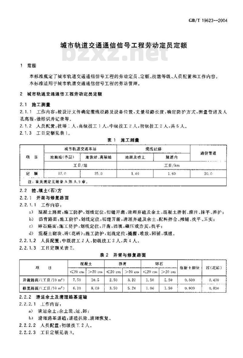 GB/T 19623-2004 城市轨道交通通信信号工程劳动定员定额
