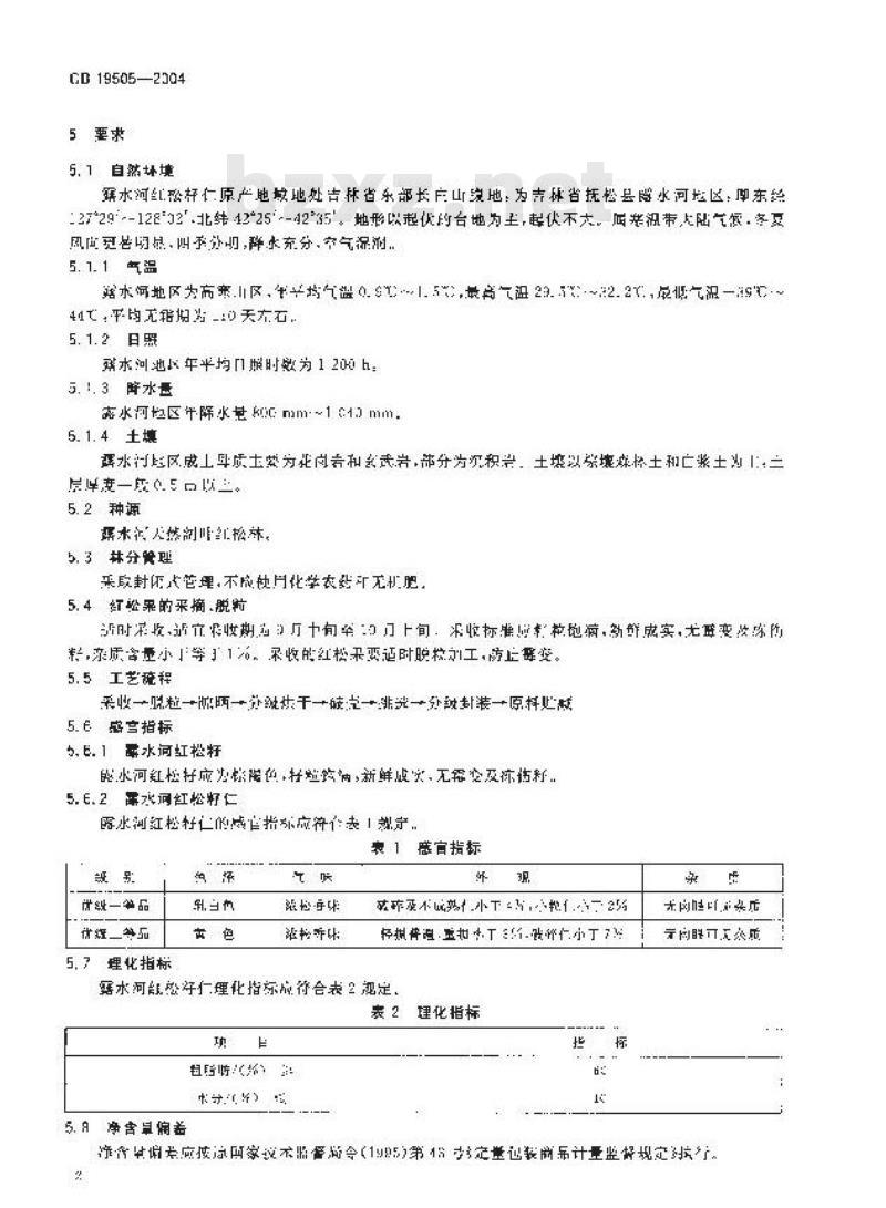GB 19505-2004 原产地域产品 露水河红松籽仁