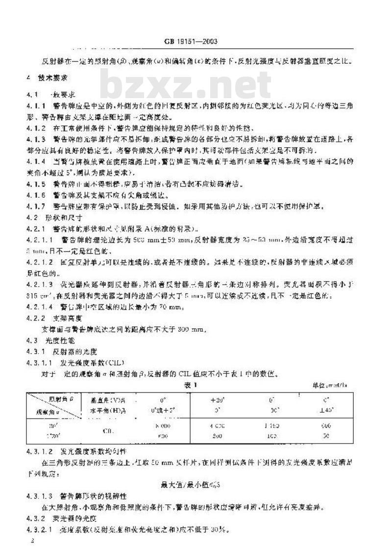 GB 19151-2003 机动车用三角警告牌