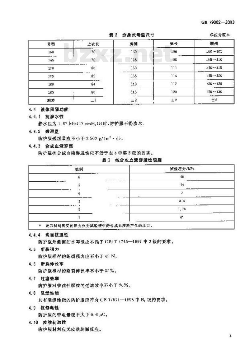 GB 19082-2003 医用一次性防护服技术要求