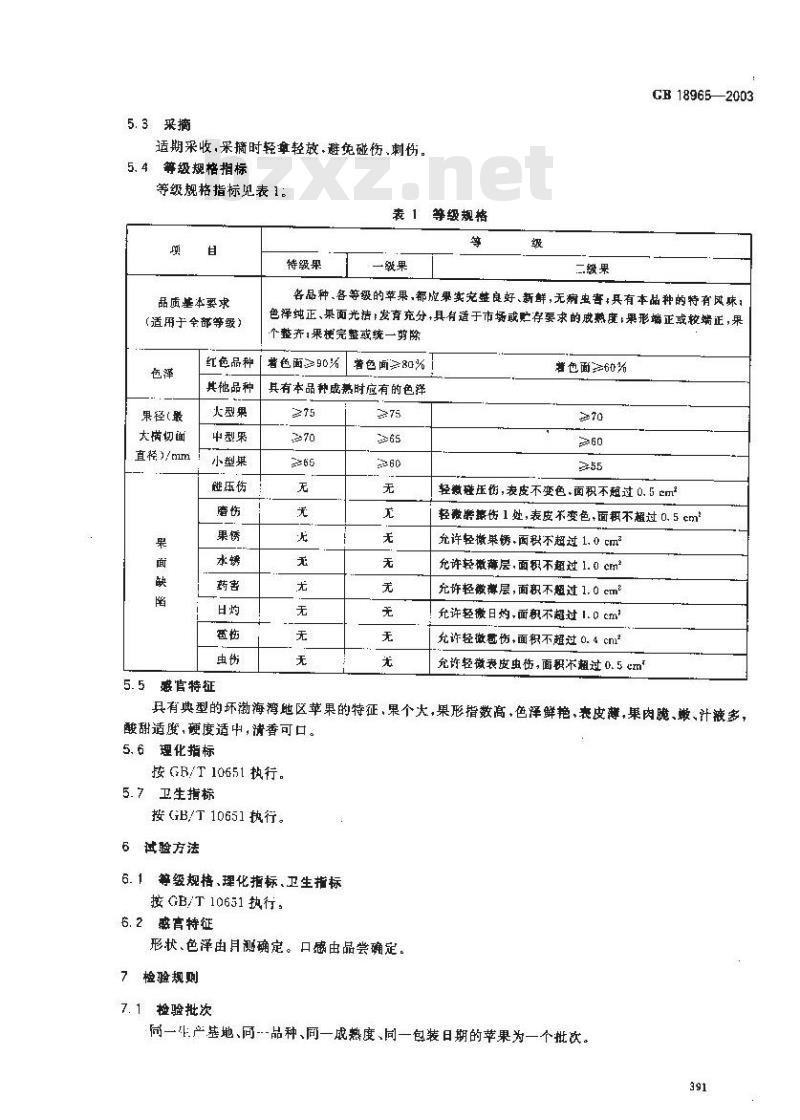 GB 18965-2003 原产地域产品 烟台苹果