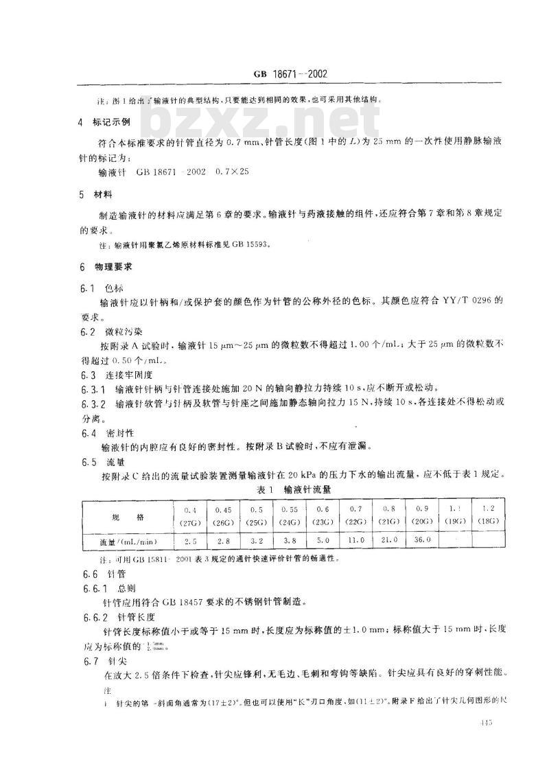GB 18671-2002 一次性使用静脉输液针