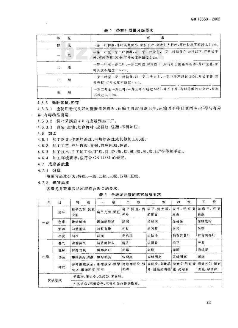 GB 18650-2002 原产地域产品 龙井茶