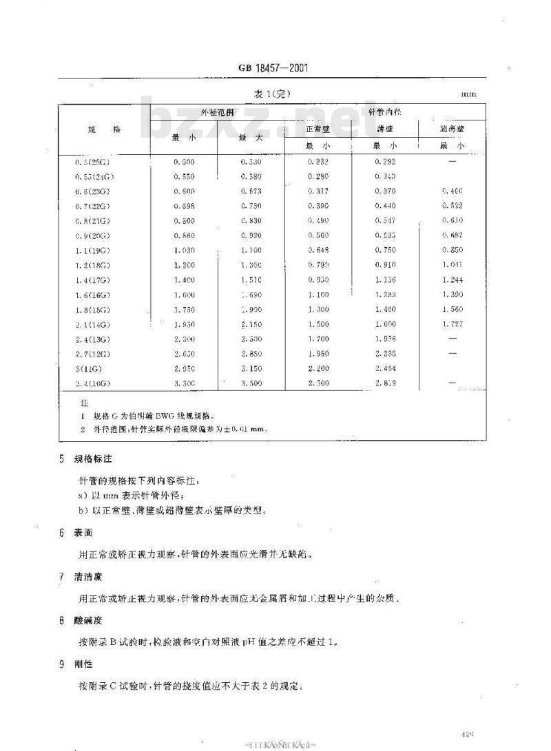 GB 18457-2001 制造医疗机械用不锈钢针管