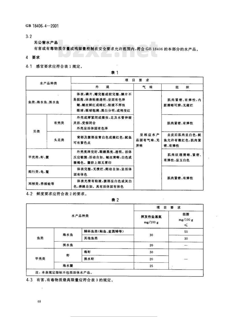 GB 18406.4-2001 农产品安全质量 无公害水产品安全要求