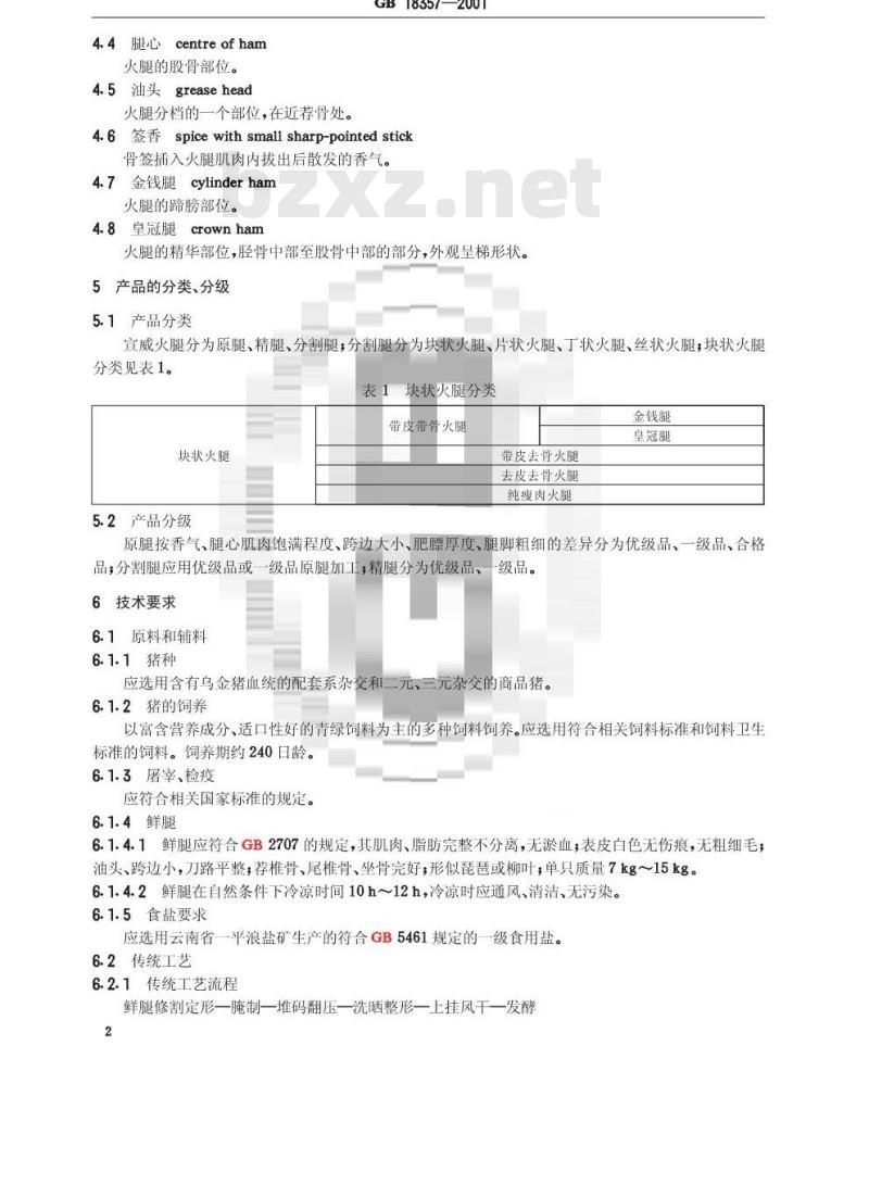 GB 18357-2001 宣威火腿