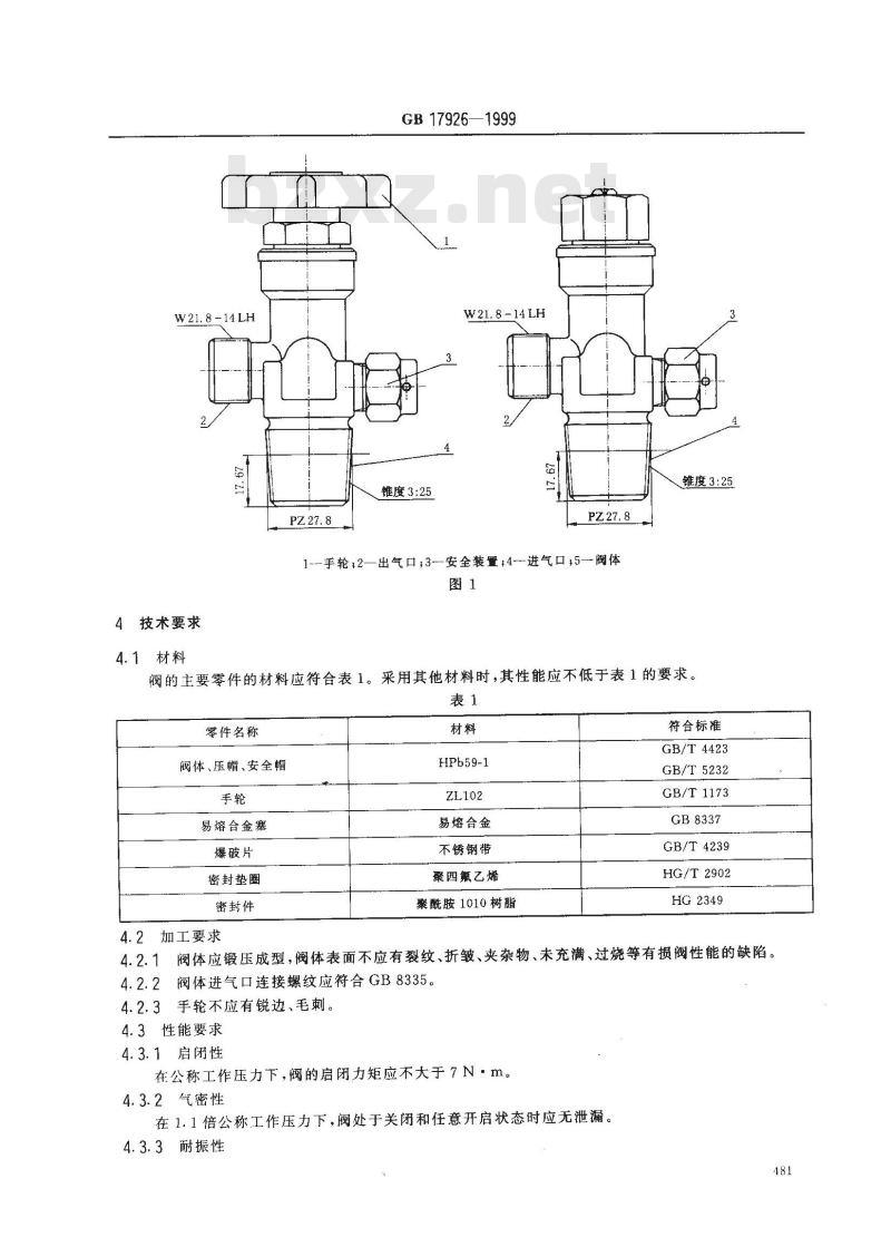 GB 17926-1999 车用压缩天然气瓶阀