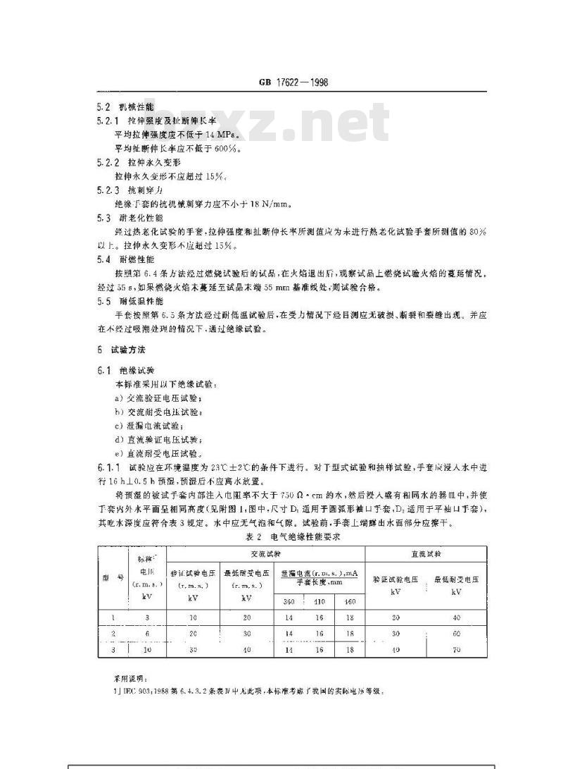 GB 17622-1998 带电作业用绝缘手套通用技术条件