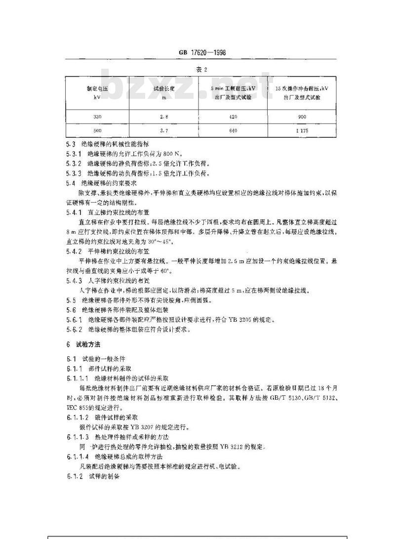 GB 17620-1998 带电作业用绝缘硬梯通用技术条件