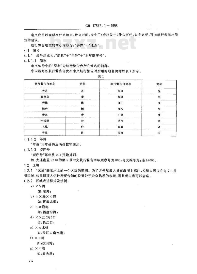 GB 17577.1-1998 中华人民共和国 中文航行警告标准格式
