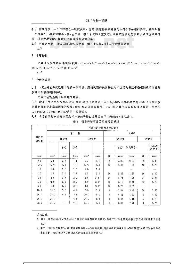 GB 17464-1998 连接器件 连接铜导线用的螺纹型和无螺纹型夹紧件的安全要求