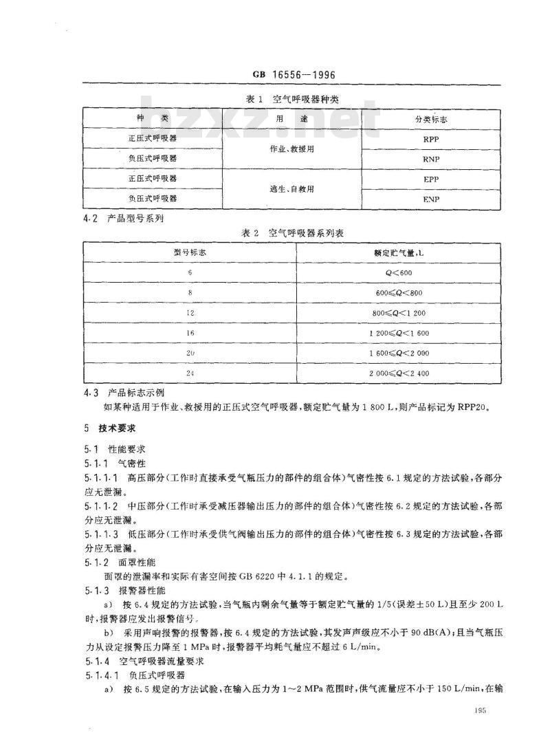 GB 16556-1996 自给式空气呼吸器