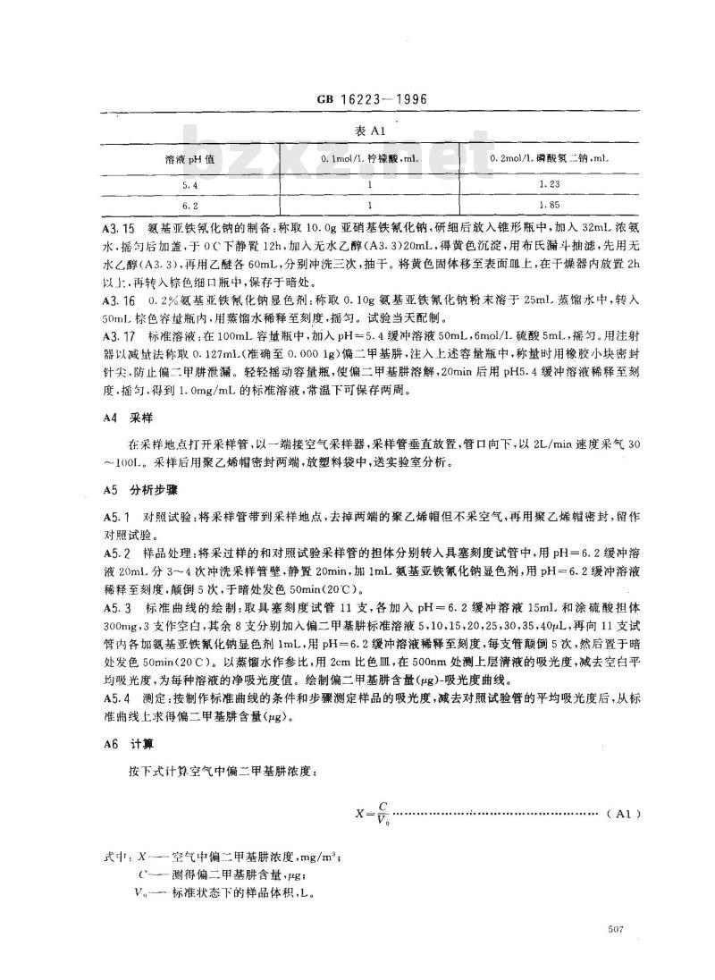 GB 16223-1996 车间空气中偏二甲基肼卫生标准