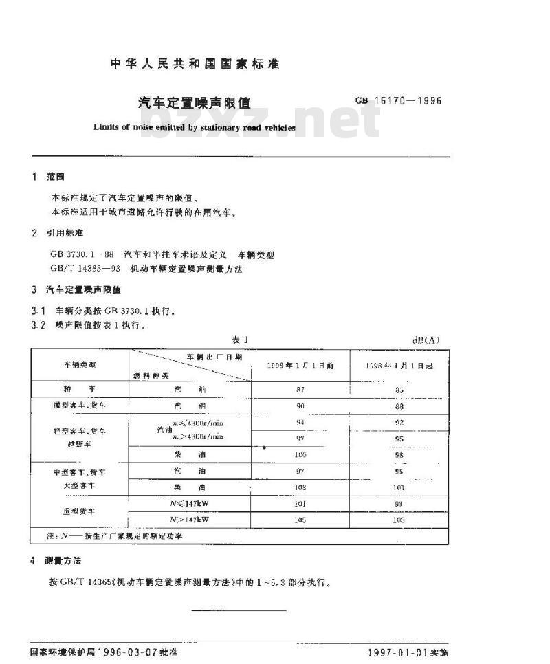 GB 16170-1996 汽车定置噪声限值