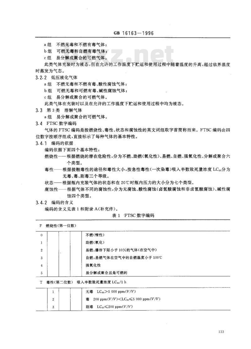 GB 16163-1996 瓶装压缩气体分类