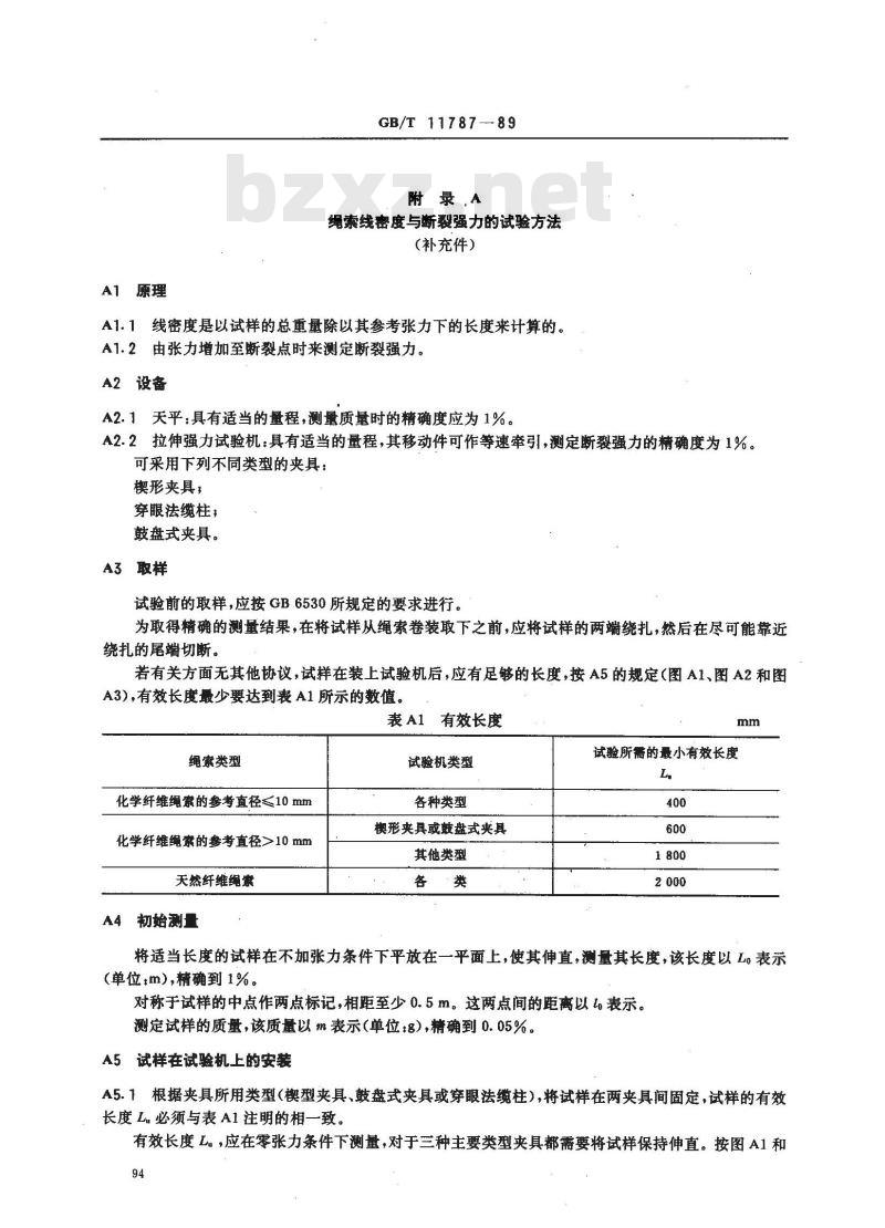 GB/T 11787-1989 三股聚酯复丝绳索