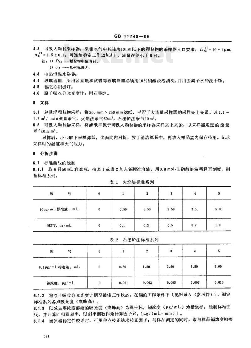 GB/T 11740-1989 居住区大气中镉卫生检验标准方法 原子吸收分光光度法