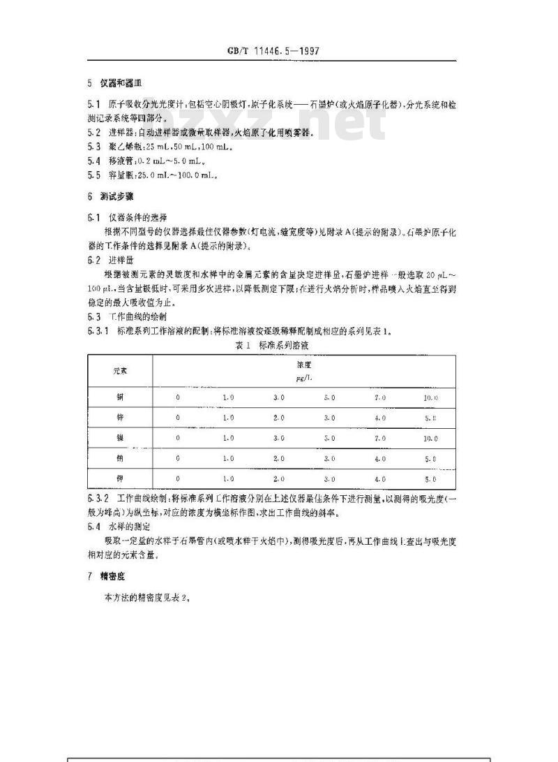 GB/T 11446.5-1997 电子级水中痕量金属的原子吸收分光光度测试方法