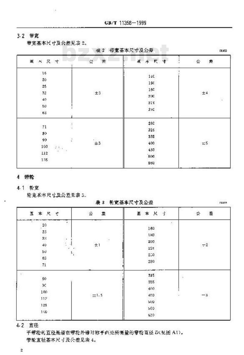 GB/T 11358-1999 带传动 平带和带轮 尺寸和公差