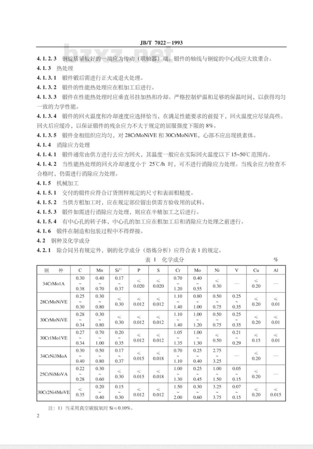 JB/T 7022-1993 工业汽轮机转子体锻件 技术条件