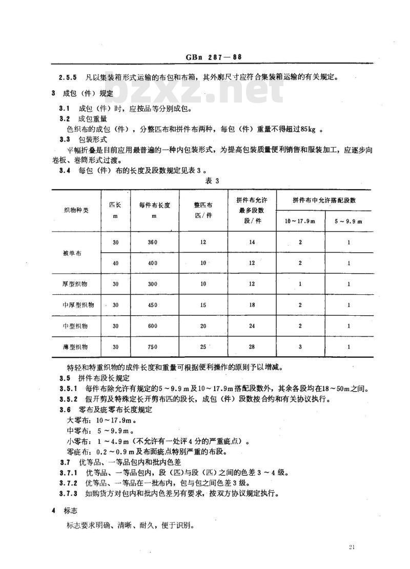 GBN 287-1988 色织布标志和包装
