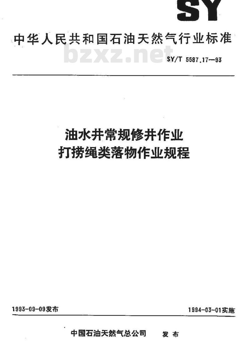 SY/T 5587.17-1993 油水井常规修井作业 打捞绳类落物作业规程