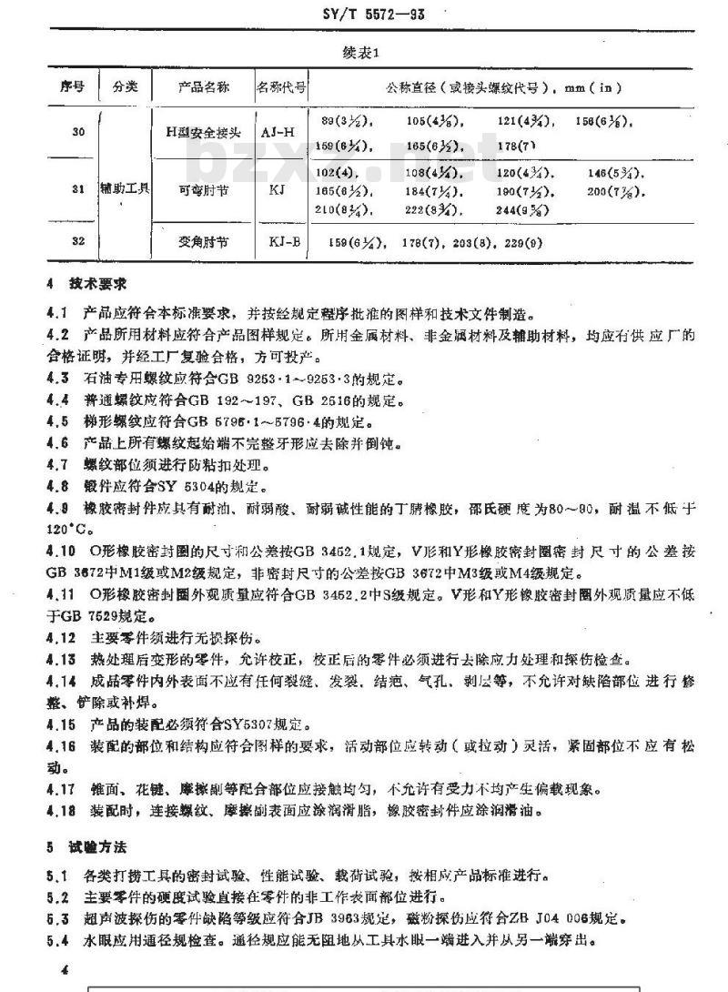 SY/T 5572-1993 钻井用打捞工具分类与通用技术条件