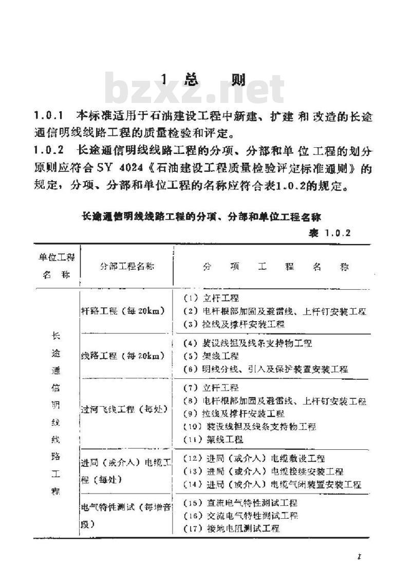 SY 4032.1-1993 石油建设工程质量检验评定标准 通信工程(长途通信明线线路工程)