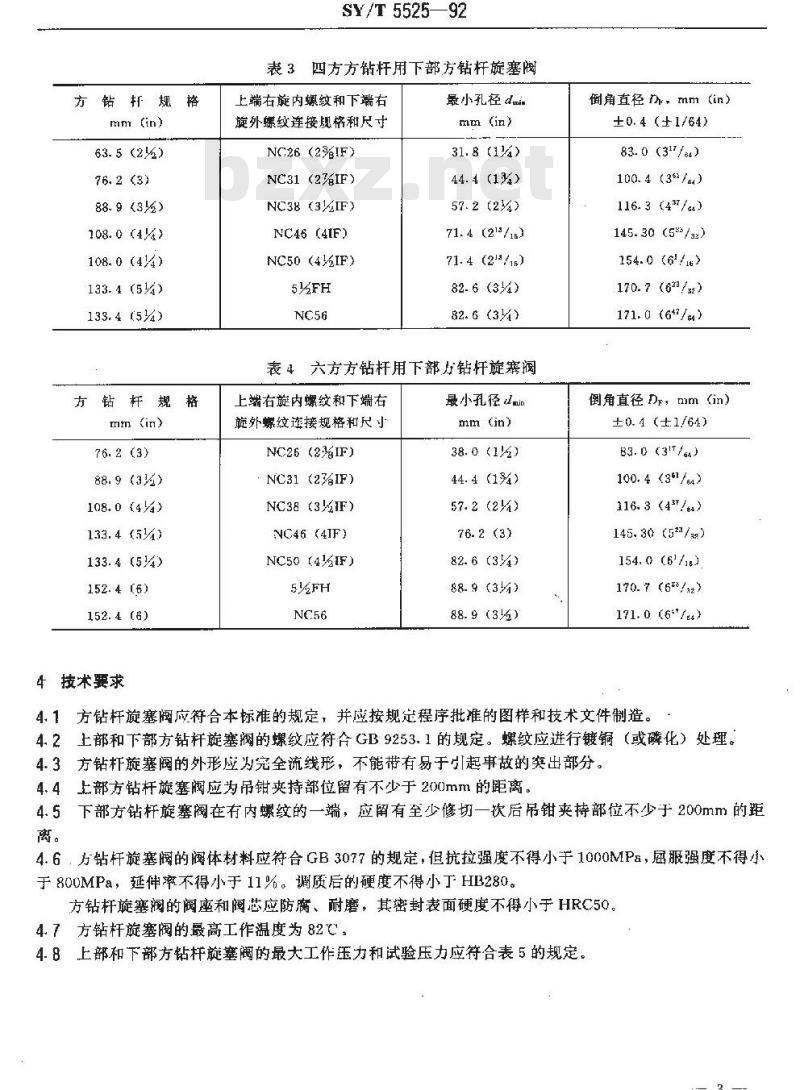 SY/T 5525-1992 旋转钻井设备 上部和下部方钻杆旋塞阀