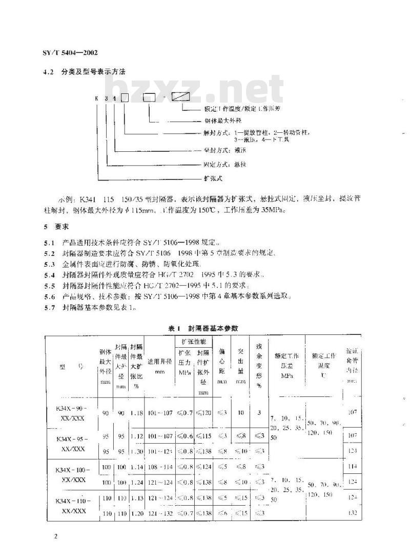 SY/T 5404-2002 扩张式封隔器