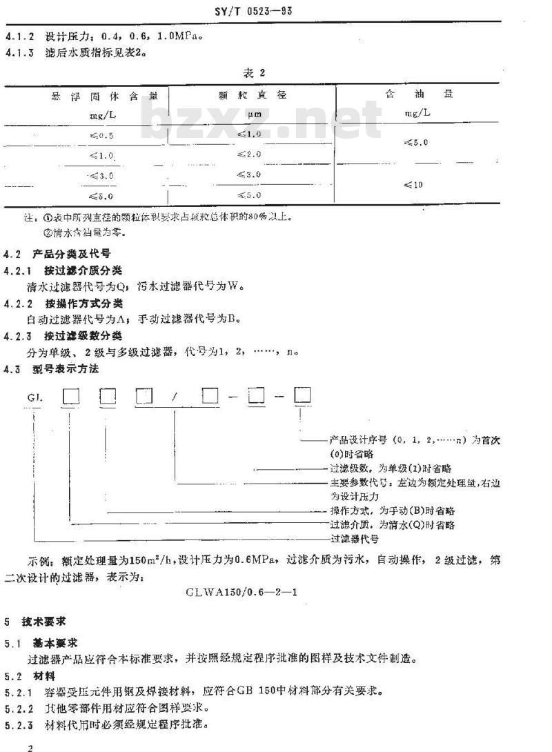 SY/T 0523-1993 油田水处理过滤器