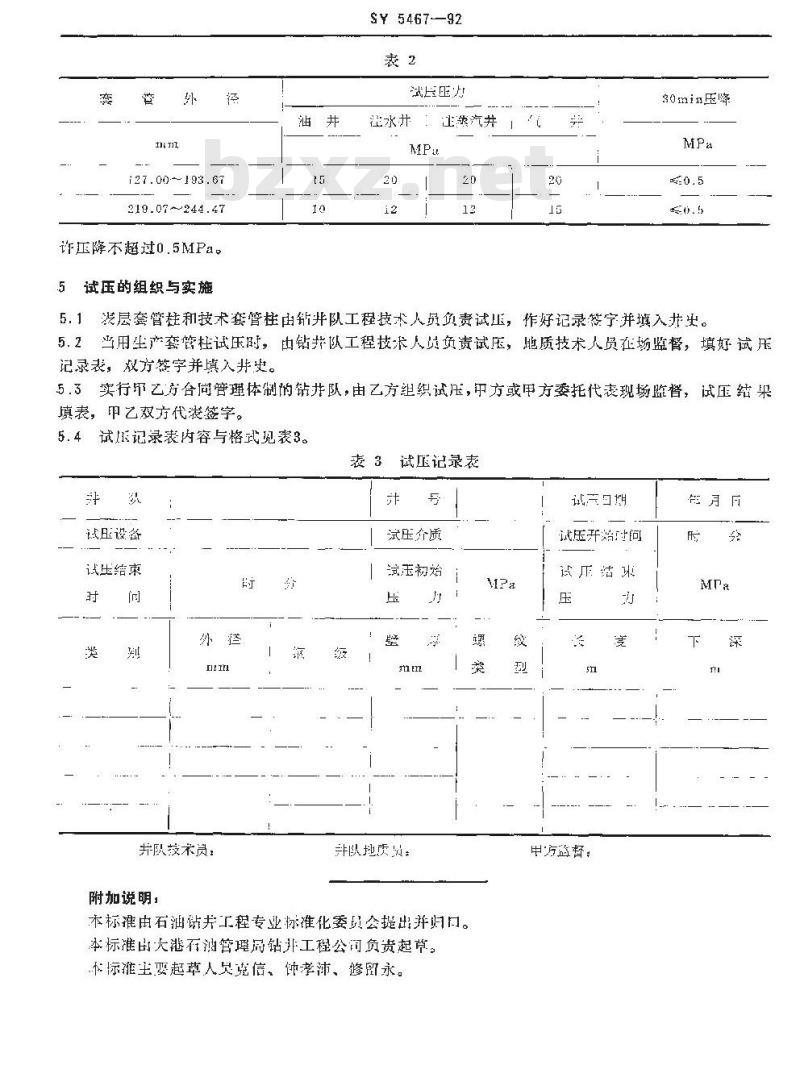 SY 5467-1992 套管柱试压规范