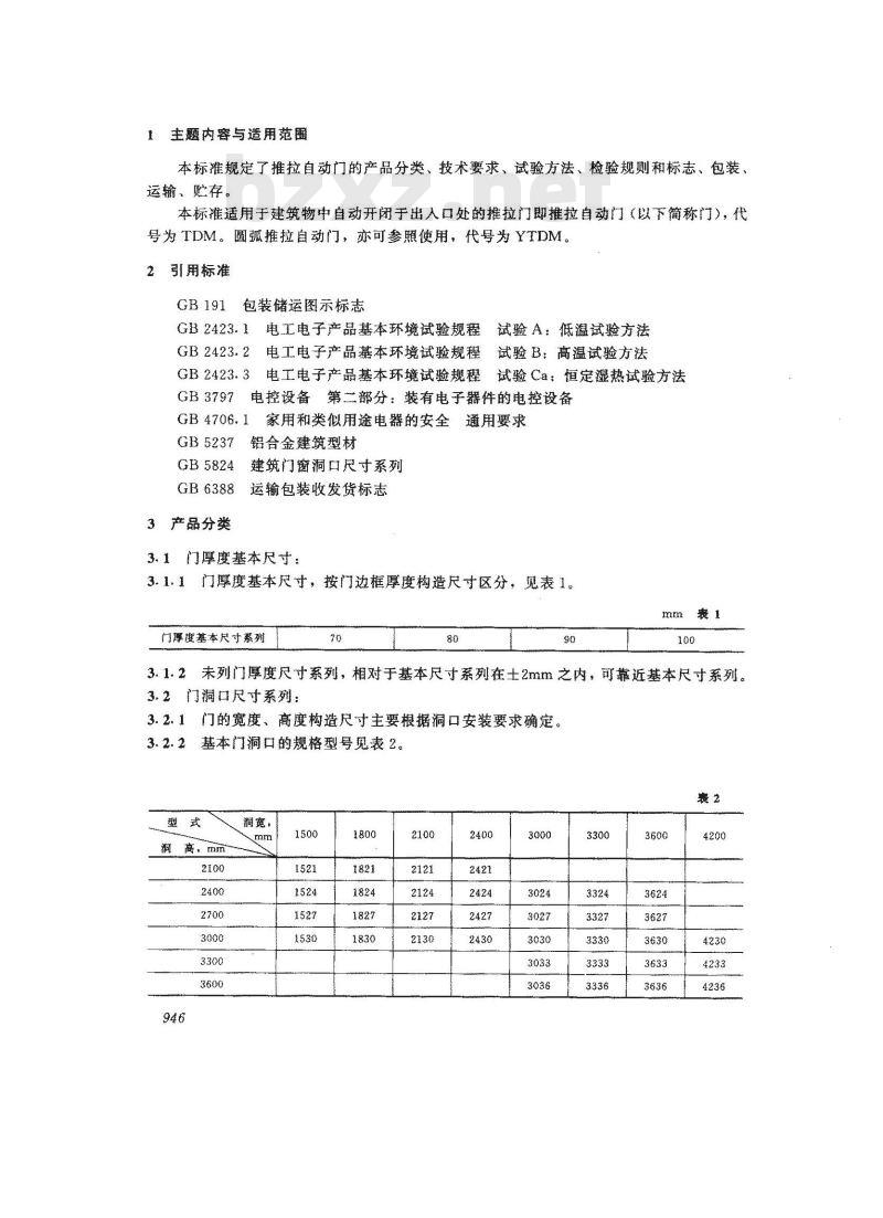 JG/T 3015.1-1994 推拉自动门JG/T3015.1-94