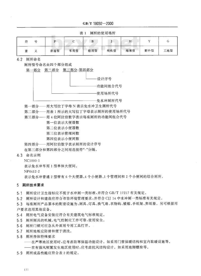 GB/T 18092-2000 免水冲卫生厕所
